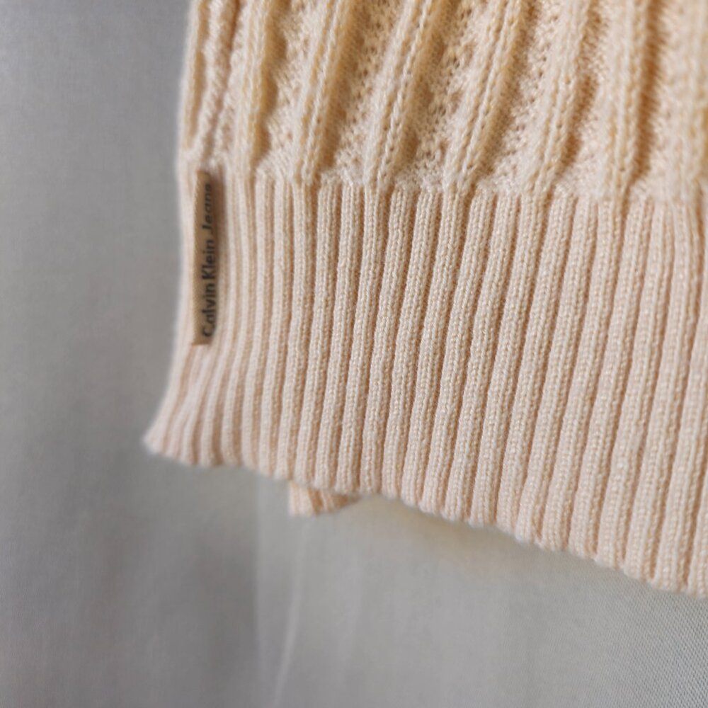 Calvin Klein Jeans Short Sleeve Open Cardigan Sweater Light Yellow Size Large - Picture 6 of 6